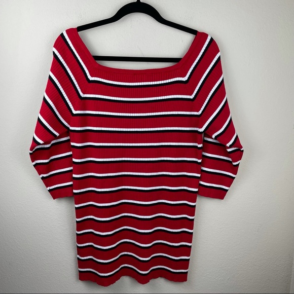 Torrid 3/4 Sleeve Red Black White Stripped Top - Picture 7 of 10